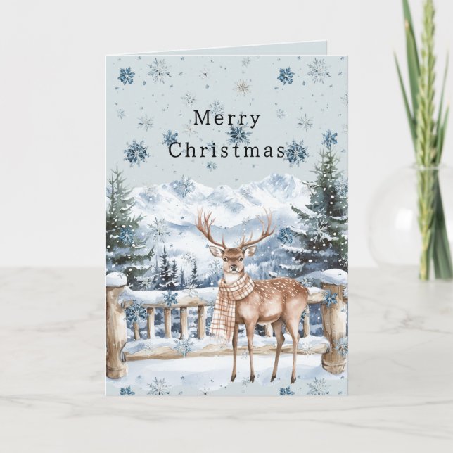 Carte Blue Snowflakes Christmas Deer (Devant)