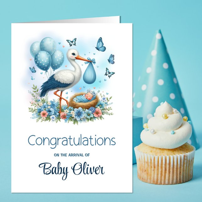 Carte Blue Stork Baby Boy Félicitations (Créateur téléchargé)