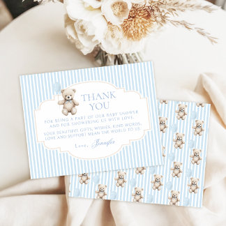 Carte Blue Teddy Bear Baby Boy Shower Thank You Card