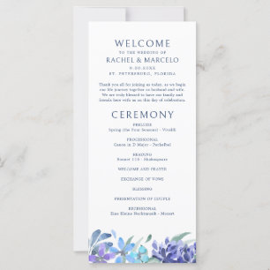 Carte Blue Tropical Floral Wedding Program