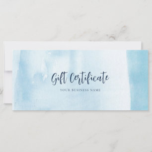 Carte Blue Watercolor Script Modern Cadeau Certificat