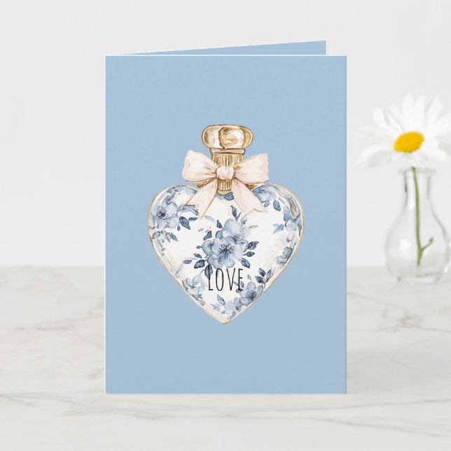 Carte Blue White Floral Heart Perfume Bottle Love  (Petite plante)