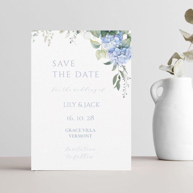 Carte Blue & White Hydrangea Wedding Enregistrer La Cart (Créateur téléchargé)