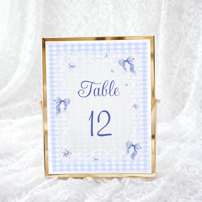 Carte Blue Wildflower Floral  Bow Gingham Table Number (Créateur téléchargé)