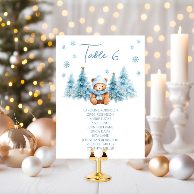 Carte Blue Winter Teddy Bear Baby Shower Table Number (Créateur téléchargé)