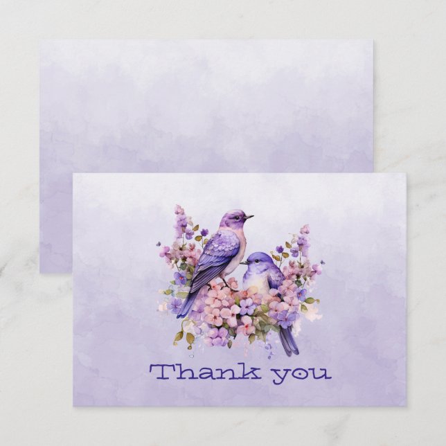 Carte Bluebirds sur les fleurs violet (Devant / Derrière)