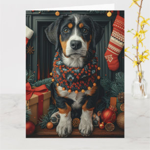 Carte Bluetick Coonhound avec cheminée de cadeaux de Noë