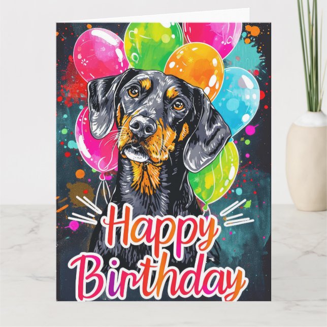 Carte Bluetick Coonhound avec des Ballons (Devant)