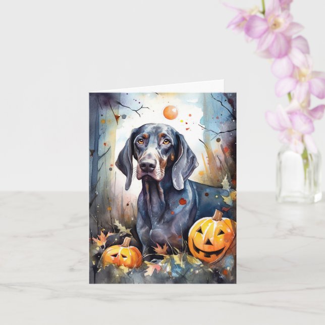 Carte Bluetick Coonhound d'Halloween avec citrouilles ef (Orchidée)