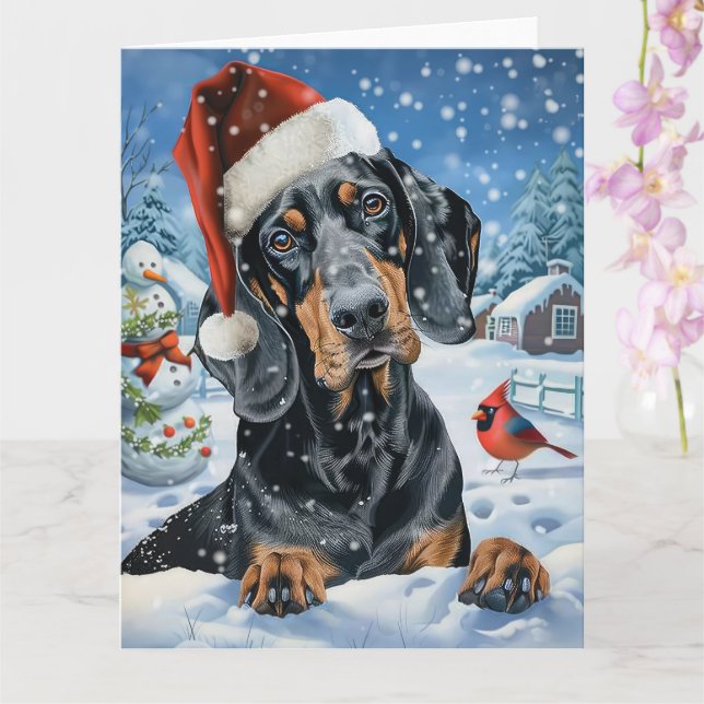 Carte Bluetick Coonhound Dog Winter Wonderland Noël (Orchidée)