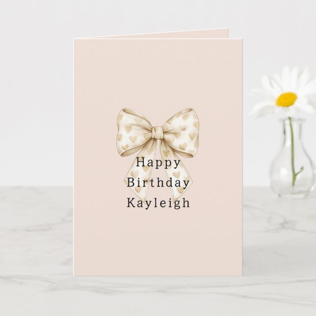 Carte Blush Cream Hearts Bows Birthday (Petite plante)