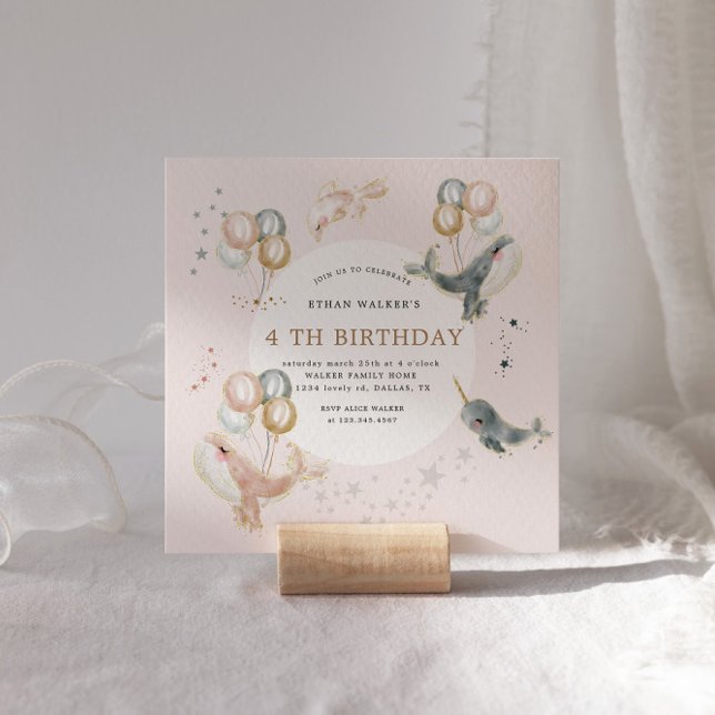Carte Blush Magic Whales Balloons Anniversaire Invitatio (Créateur téléchargé)