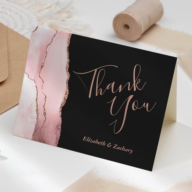 Carte Blush Pink Agate Rose Gold Dark Wedding Thank You (Créateur téléchargé)