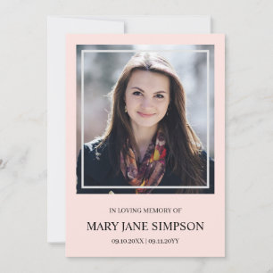 Carte Blush PInk En mémoire d'amour Photo funéraire