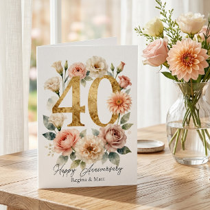 Carte Blush rose doré 40e anniversaire de mariage aquare