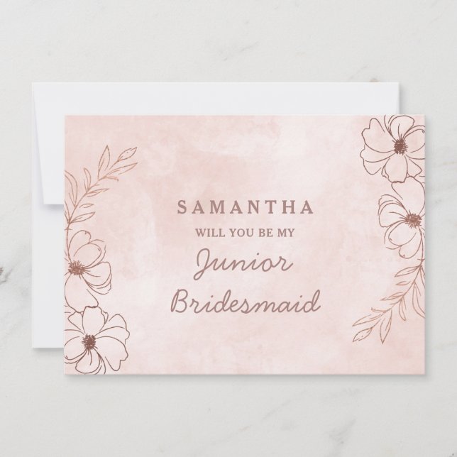 Carte Blush Rose & Rose Gold Junior Bridesmaid Propositi (Devant)