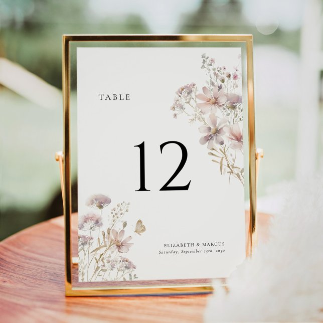 Carte Blush Wildflower Boho Wedding Table Number (Blush wildflower boho wedding table number with soft floral design and elegant typography)