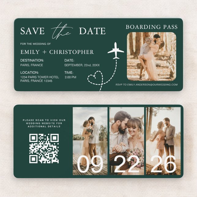Carte Boarding Pass Destination Save the Date QR Code  (Créateur téléchargé)