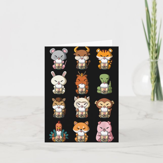Carte Boba Bubble Milk Tea Chinese Zodiacs Animal Lunar  (Devant)