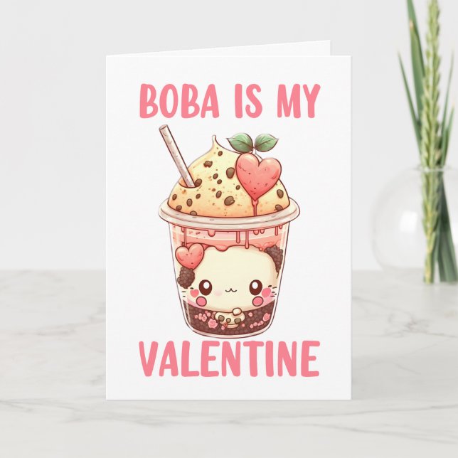 Carte Boba est mon Valentin bubble tea rose mignon  (Devant)