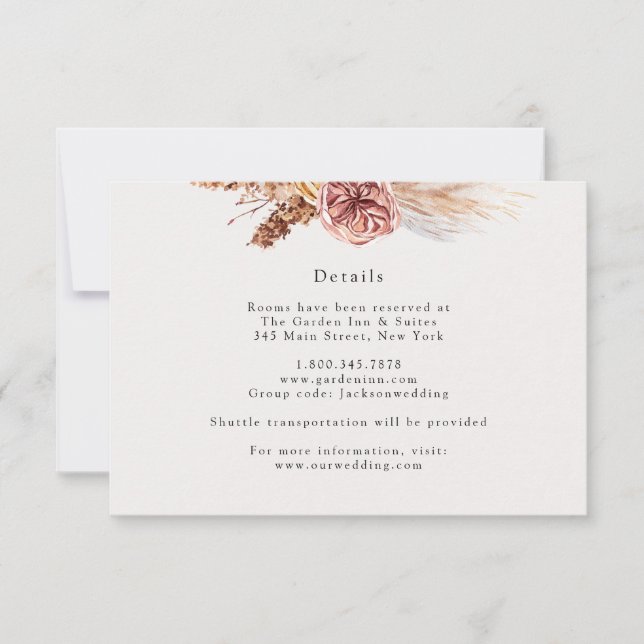 Carte Bohemian Pampas Grass Mariage Détails (Devant)
