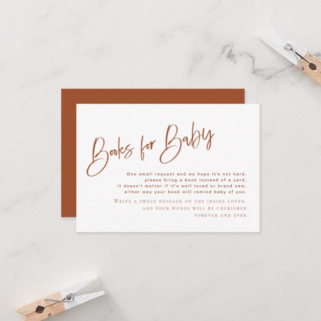 Carte Bohemian Terracotta Baby shower Livres pour bébé (Devant/Arrière en situation)