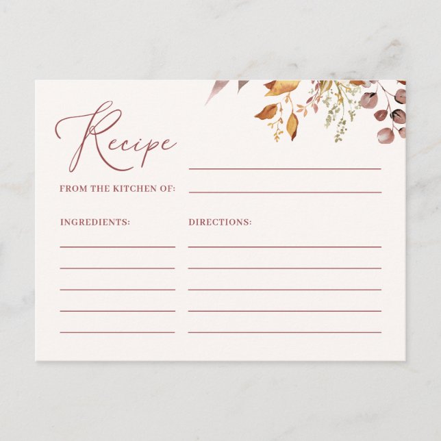 Carte Boho Automne Bohemian Recette pour la Mariée (Devant)