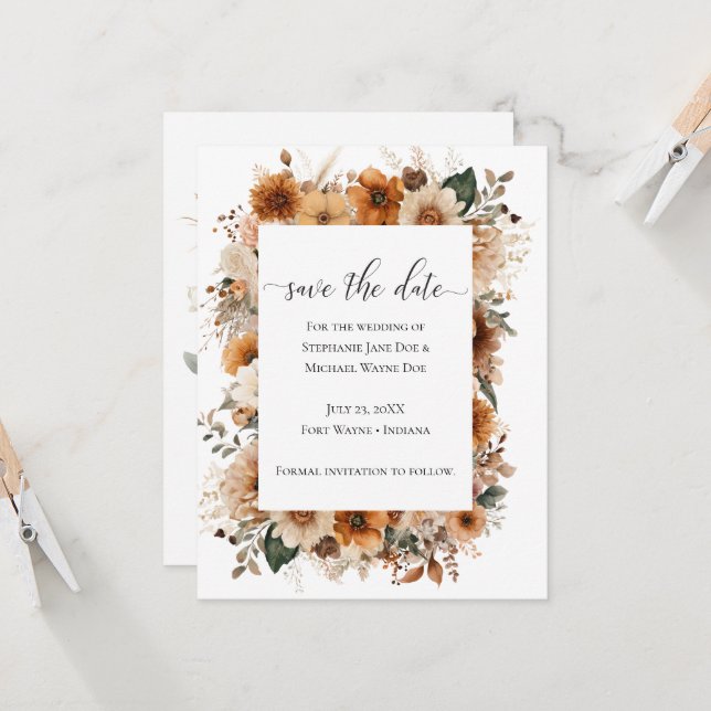 Carte Boho Autumn Dried Flowers | Save the Date (Devant/Arrière en situation)