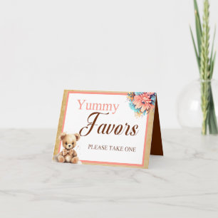 Carte Boho Baby shower Ours Rose Yummy Faveurs Table
