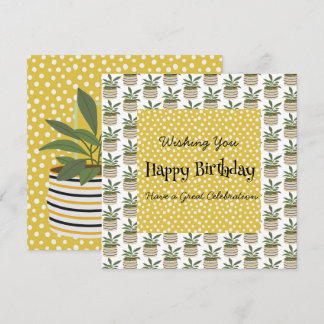 Carte Boho Birthday Plantes Dots Gold Sage Green