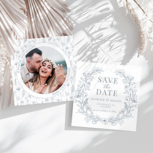 Carte Boho bleu foncé à couronne florale Enregistrer la