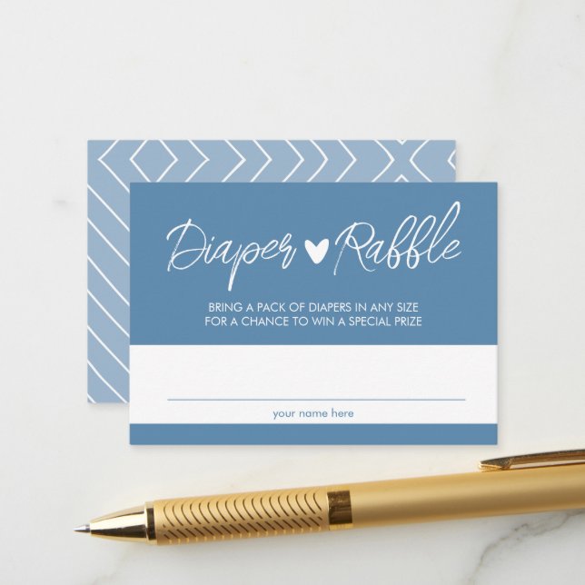 Carte Boho Blue Diaper Raffle Encapage (Devant/Arrière en situation)