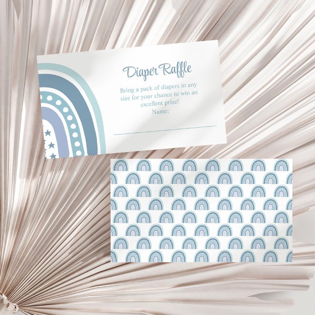 Carte Boho Blue Rainbow Diaper Raffin Enceinte (Boho Blue Rainbow Diaper Raffle Enclosure Card on a white dry palm leaf.)