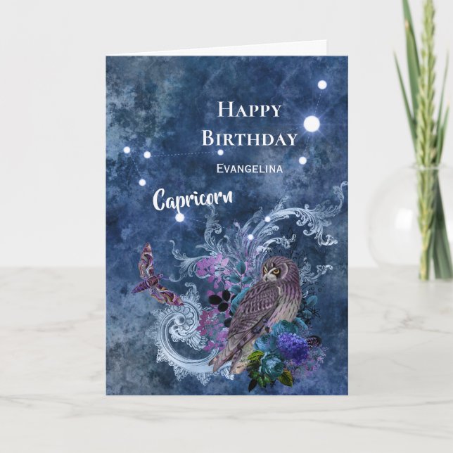 Carte Boho Blue Zodiac Capricorne Constellation Annivers (Devant)