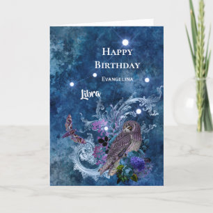 Carte Boho Blue Zodiac Libra Constellation Anniversaire