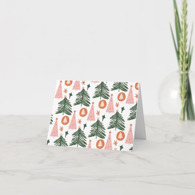 Carte Boho Bohème Arbres de Noël Rose Orange Vert  (Devant)