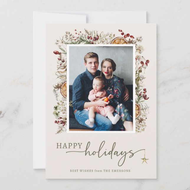 Carte Boho Botanical Photo Collage Holiday Card (Devant)