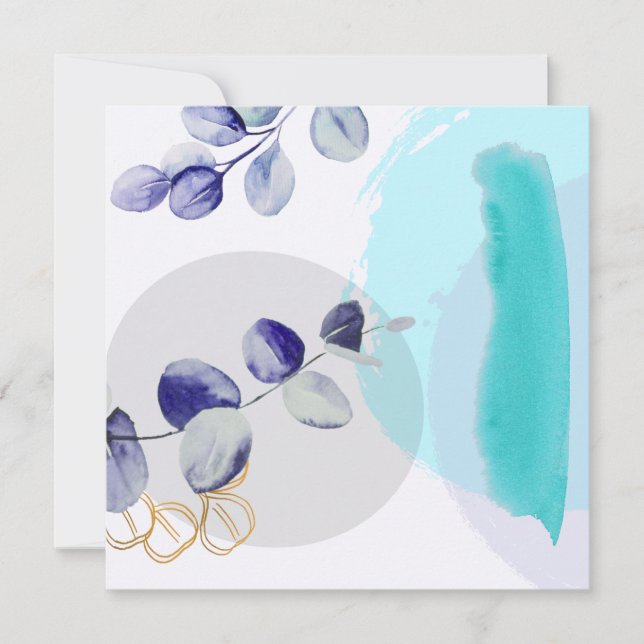 Carte Boho botanique cyan violet (Devant)