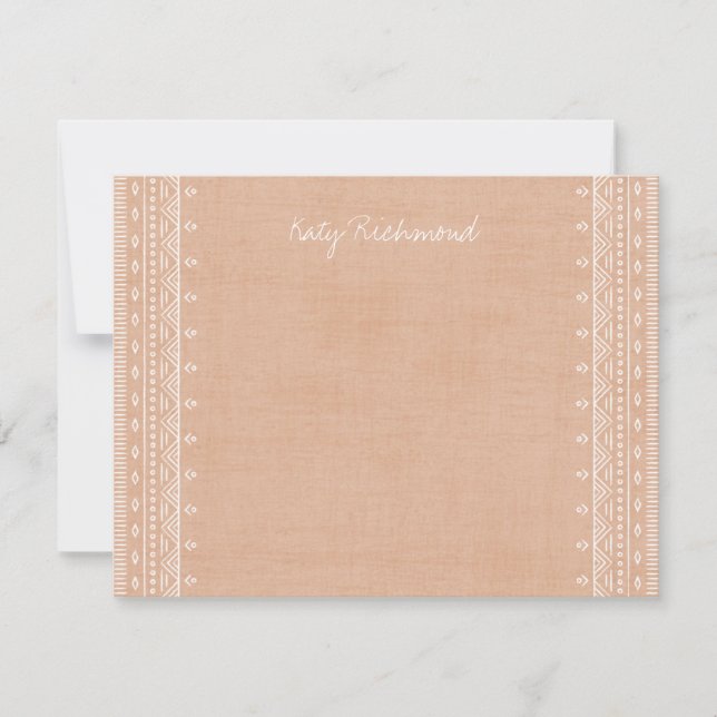 Carte Boho Broderie Papeterie Motif Tribale - Orange (Devant)