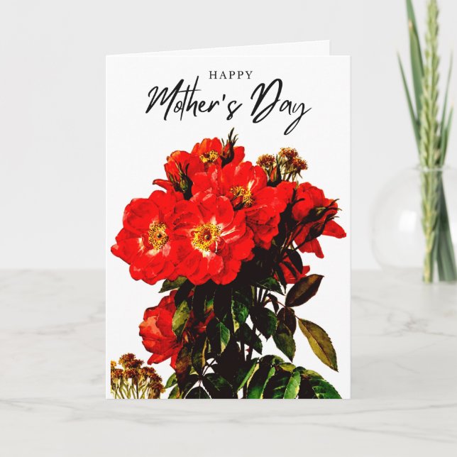Carte Boho Chic Fête des Mères Rouge Roses Bouquet Blanc (Devant)