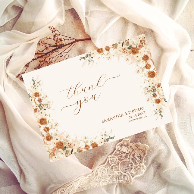Carte Boho Chic Floral Pampas Merci Mariage en herbe (Créateur téléchargé)