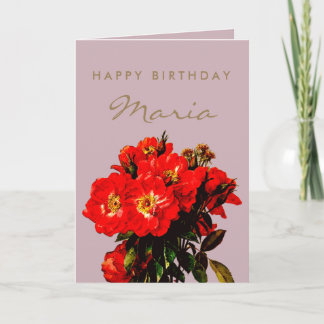 Carte Boho Chic Joyeux Anniversaire Rouge Roses Bouquet 
