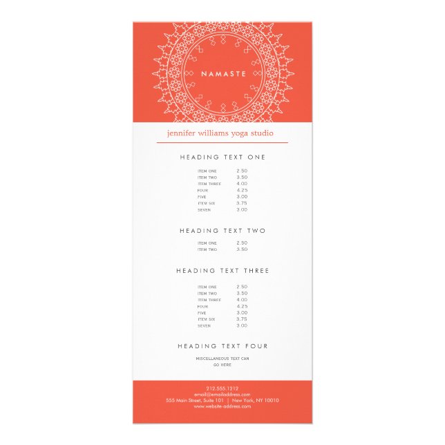 Carte Boho Chic Mandala Namaste Yoga Coral Rack (Devant)