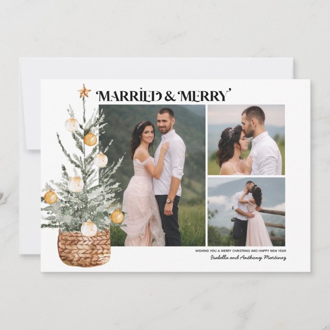 Carte Boho Christmas Tree Newlylyly 3 Photo Holiday Card (Devant)