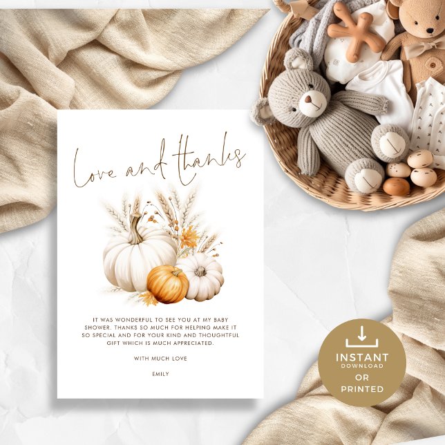 Carte Boho Citrouille Grasses Amour et Merci Baby shower (Créateur téléchargé)