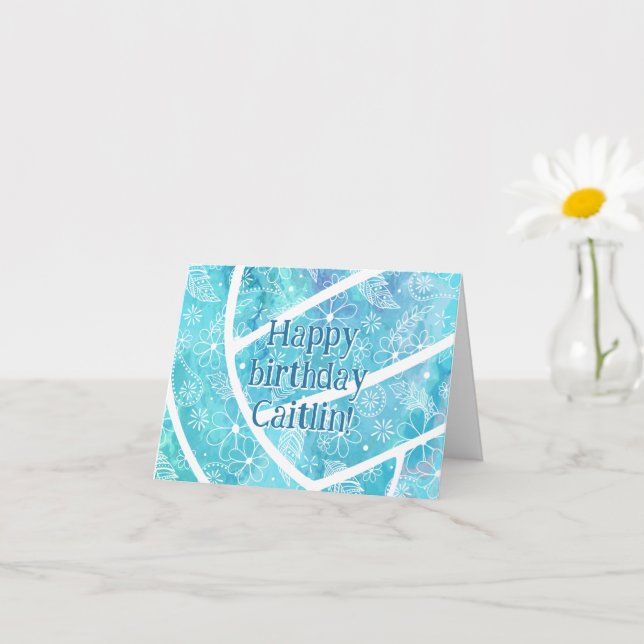 Carte boho doodle floral turquoise volleyball anniversai (Petite plante)