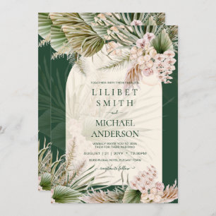 Carte BOHO Emerald Green Pampas Grass Mariage