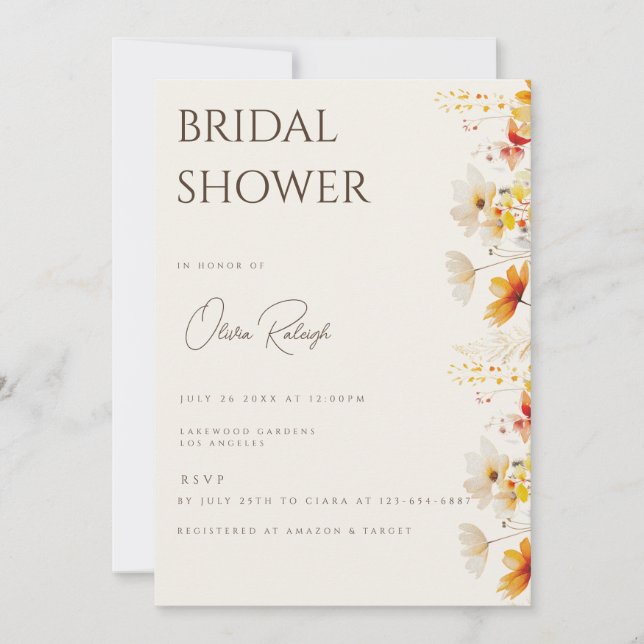Carte Boho Fleur sauvage Fête des mariées beige si (Devant)