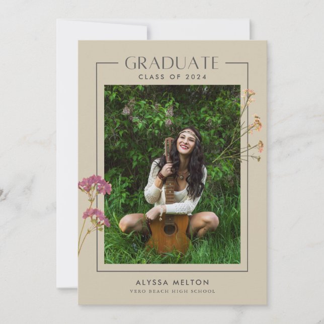 Carte Boho Fleur sauvage Girl Lycée Graduation (Devant)