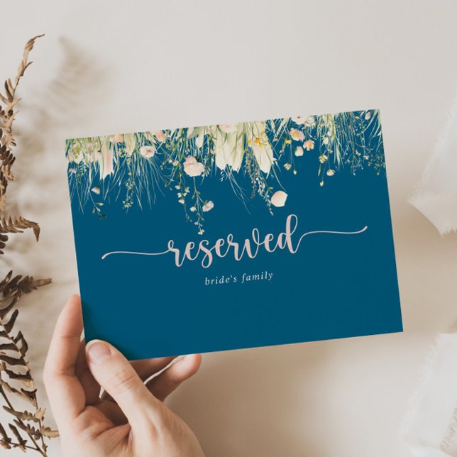 Carte Boho Fleur sauvage Marine Mariage Réservé Signal (Créateur téléchargé)